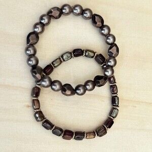 Bronze Tone and Hematite Stretchy Bracelets Set of 2